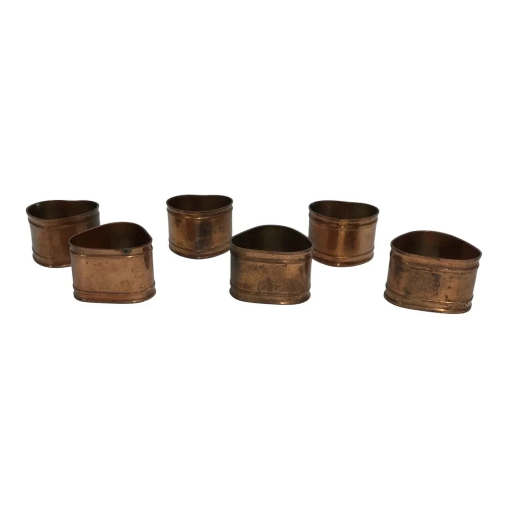 Copper Triangle Triangular Napkin Ring Set of 6 India EUC